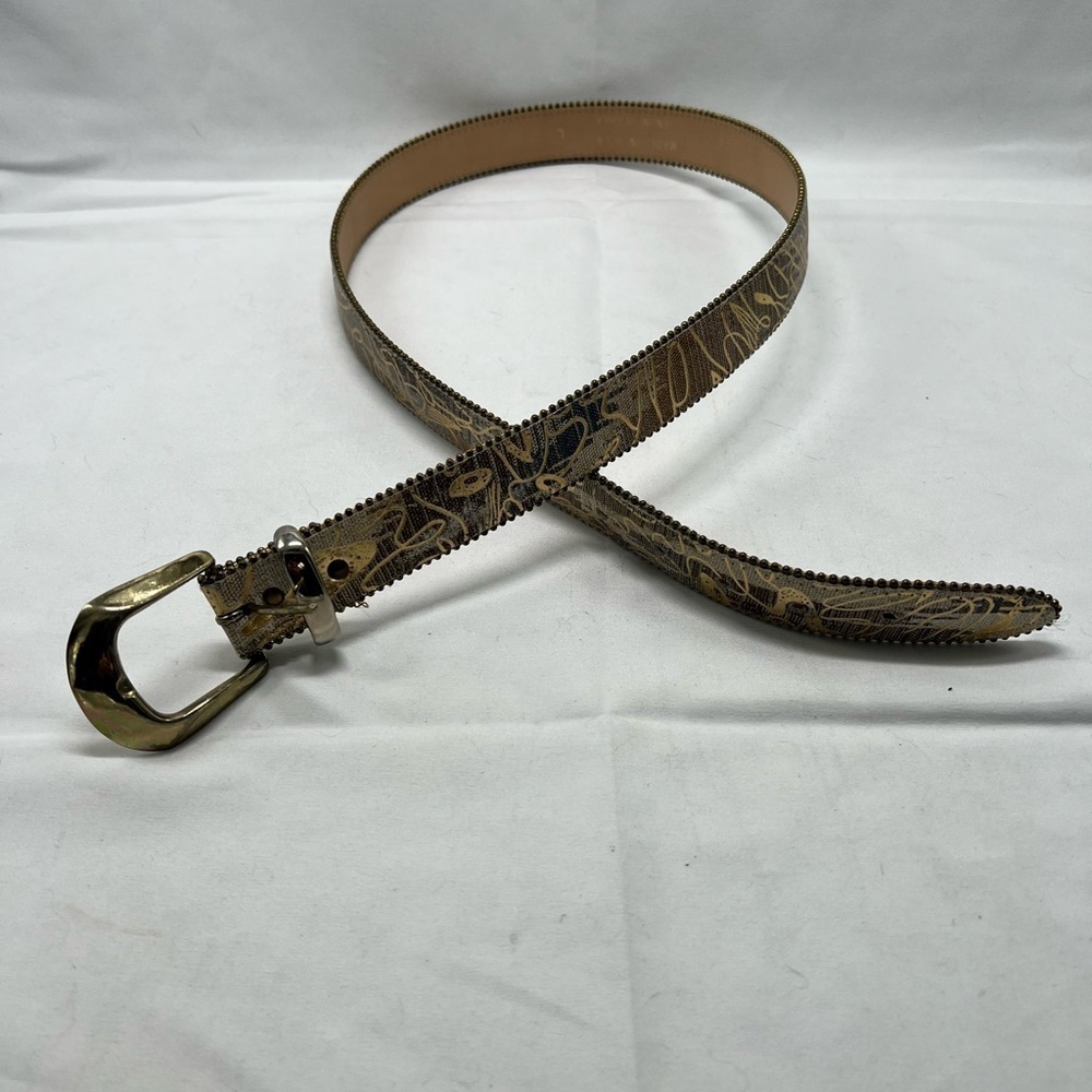 Designer Brown and Gold Patterned Belt - Picture 3 of 7